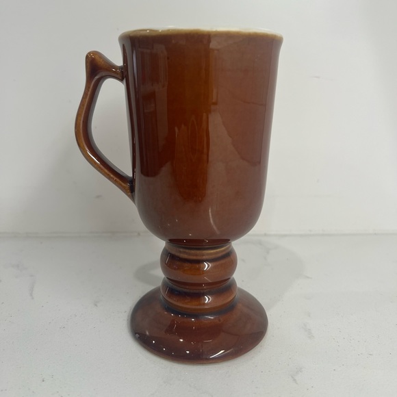 Vintage HALL 1272 Brown Ceramic Pedestal Irish Coffee Mug - Picture 3 of 6